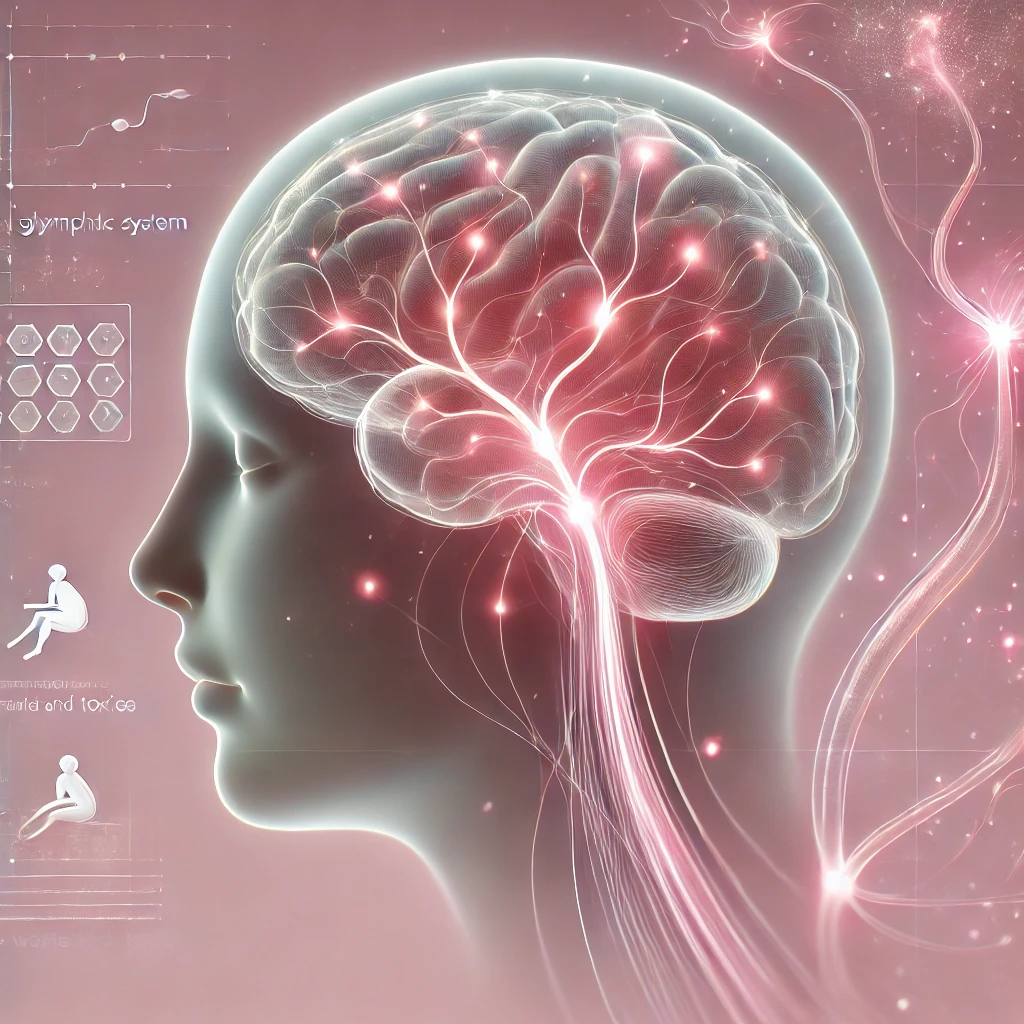 Illustration of the brain's glymphatic system clearing waste during sleep