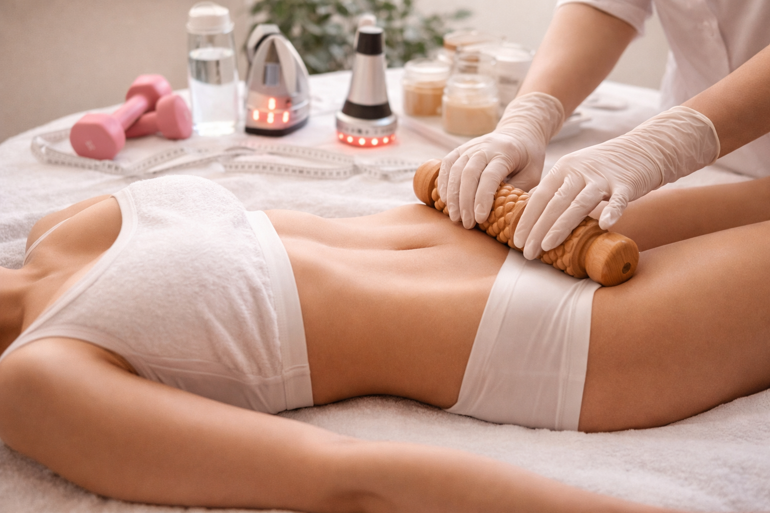 Slimming Massage And Fitness Woman pairing slimming massage sessions with a regular fitness routine